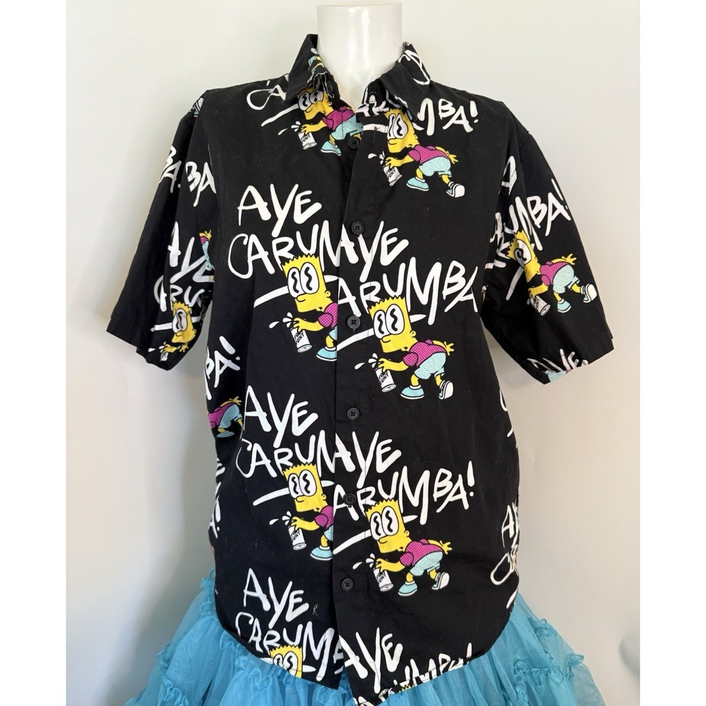 Neff The Simpsons Aye Carumba Bart Short Sleeve Button Up Shirt Men's Small NWOT